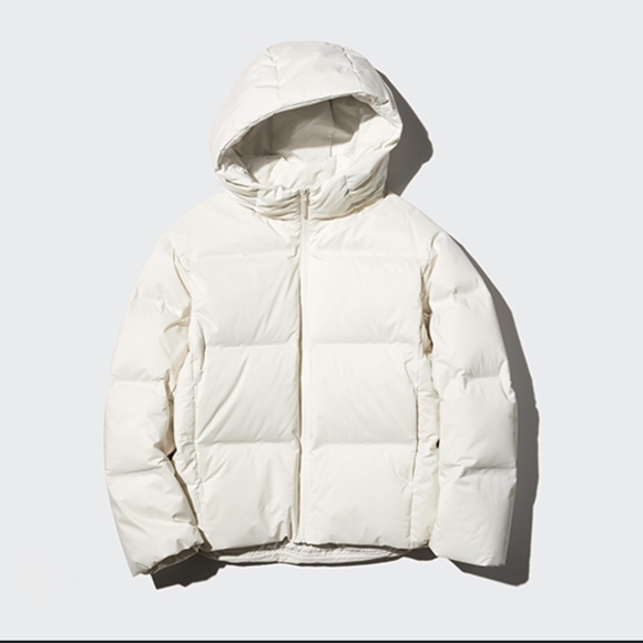 UNIQLO Women Seamless Down Parka Jacket M White Hooded Water-Repellent Puffer - Picture 1 of 16